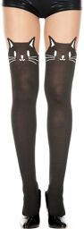 Collant semi opaque avec tête de chat fantaisie Noir