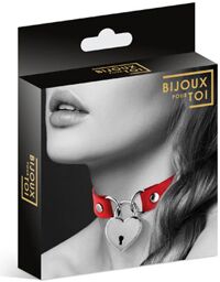 Collier en cuir rouge SM avec pendentif cadenas coeur argenté Rouge