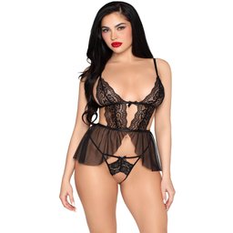 Caraco Babydoll et Culotte Ouverte Dentelle
