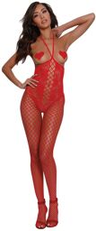 Bodystocking rouge seins nus effet bustier Rouge