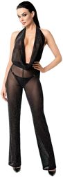 Combinaison dos nu Luminara F350 en résille pailletée Noir