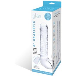 Glas - Realistic Ribbed Glass G-Spot Dildo with Balls