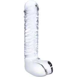 - Realistic Ribbed Glass G-Spot Dildo with Balls