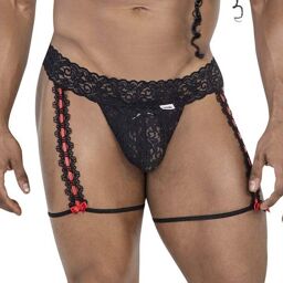 Porte-Jarretelles en dentelle Oshiza Noir-Rouge Noir