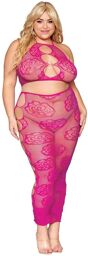 Ensemble Soutien-gorge et jupe longue en filet rose, grande taille Rose