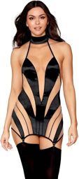 Nuisette stylée noire et transparence avec porte-jarretelles Noir