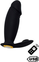 ACHILLE, Mini vibromasseur noir USB, forme pénis avec stimulation clitoridienne, avec télécommande