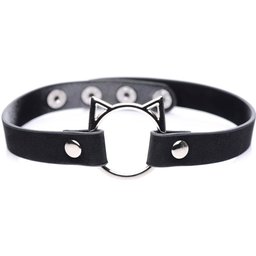 Kinky Kitty - Collier ras-de-cou avec anneau fin - Noir