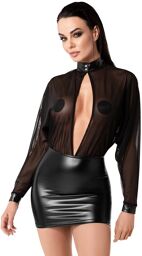 Mini robe Opium F348 wetlook et tulle Noir