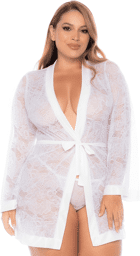 Peignoir grande taille en dentelle blanche Blanc