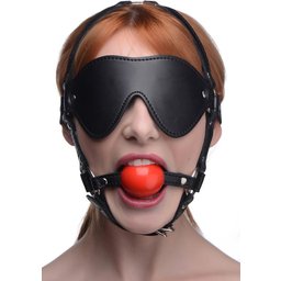 Harnais coquin ajustable avec bandeau pour les yeux et bâillon-boule