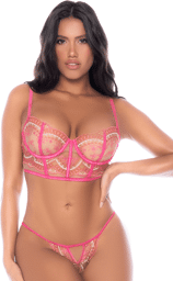 Ensemble 2 pièces résille brodée rose Rose