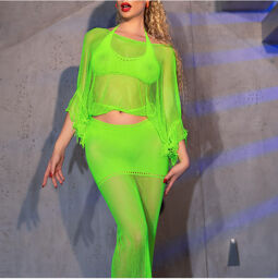 Ensemble CR-4666 manches longues avec franges vert Vert