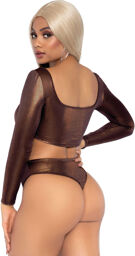 Top court métallisé et culotte taille haute Bronze bronze