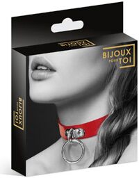 Collier en cuir rouge SM avec anneau métal argenté pour laisse Rouge