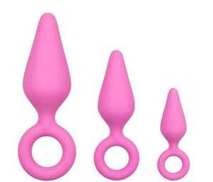 Plugs anaux roses avec anneau de traction - Ensemble