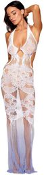 Robe bodystocking blanche sans couture avec motif de dentelle Blanc/Bleu