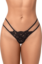 Mapalé String noir en dentelle à lanières avec anneau Noir