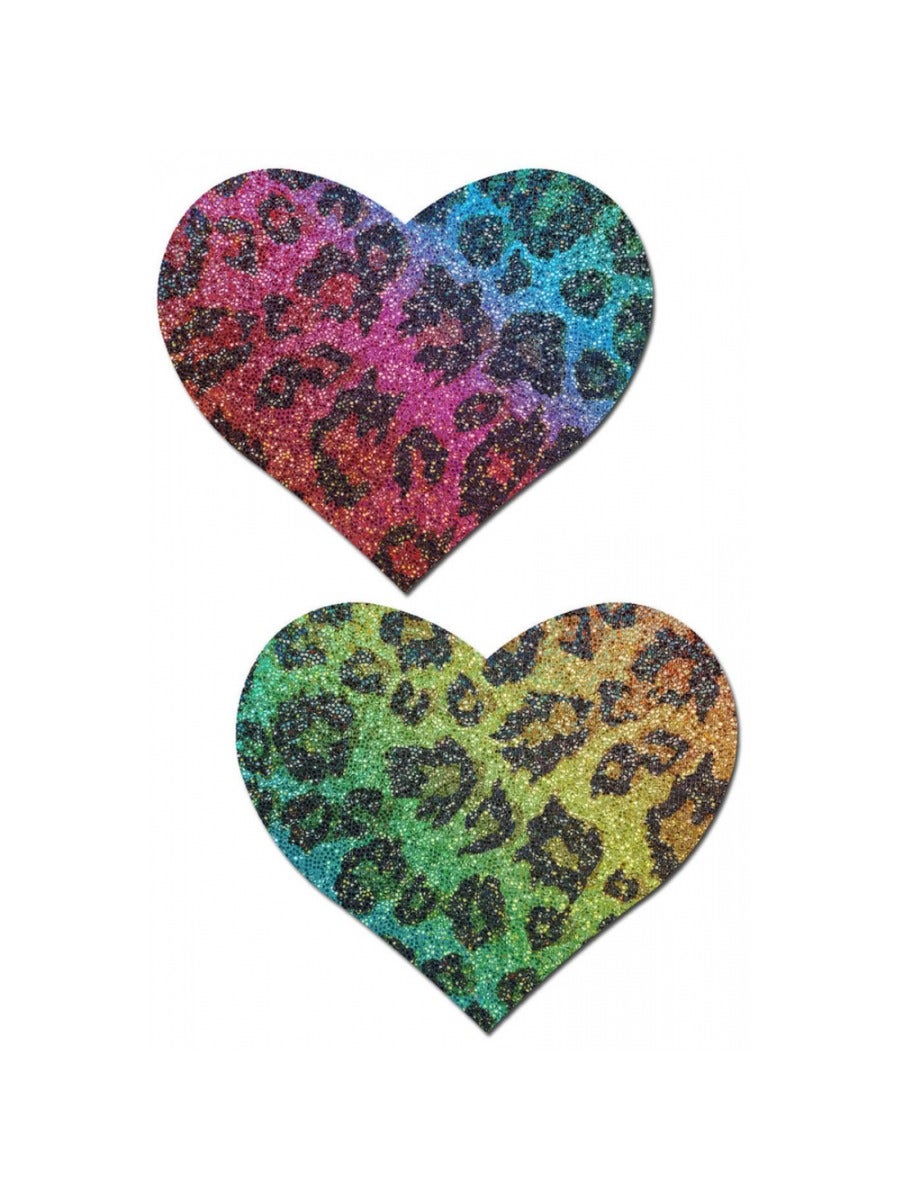 Caches-Tétons Coeur Léopard Arc-en-Ciel