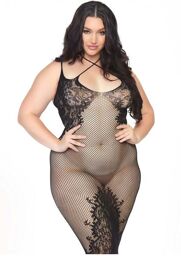 Robe Longue Résille & Dentelle Noire GT Noir