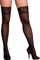 Bas fins grande taille nylon noirs jarretières dentelle - DG0002XBLK Noir