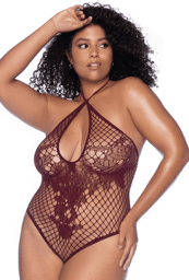 Body string grande taille en résille couleur cerise Cerise