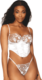 Bustier blanc avec armatures, en satin et dentelle florale Blanc