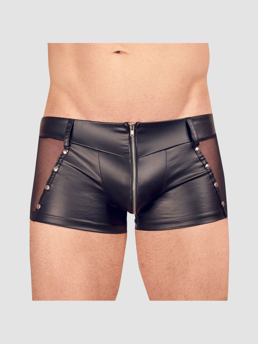 Boxer Wetlook Zip & Résille Noir