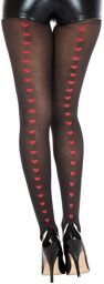 Collant semi opaque noir avec coeurs rouges Noir