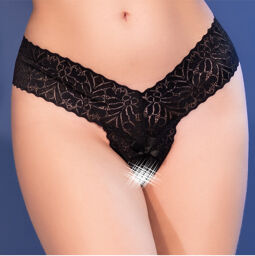 Tanga en dentelle avec ouverture Noir