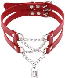 Collier Ras de cou Pendant Lock Rouge