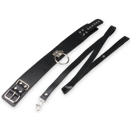 Collier BDSM similicuir 1 anneau + laisse