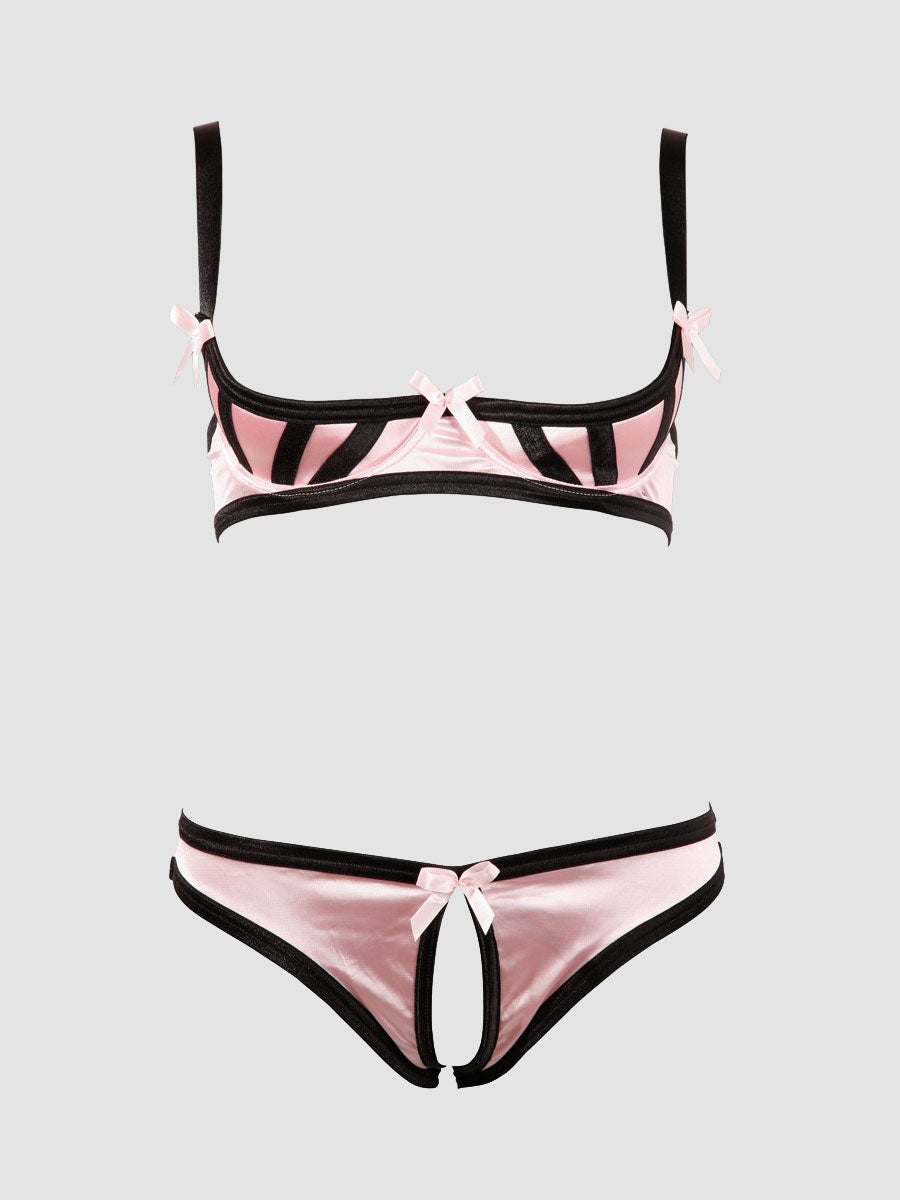 Ensemble 2 pièces ouvert satin rose M