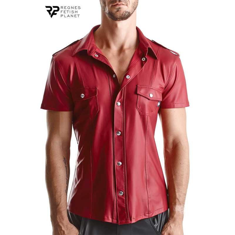 Chemise manches courtes wetlook rouge Carlo