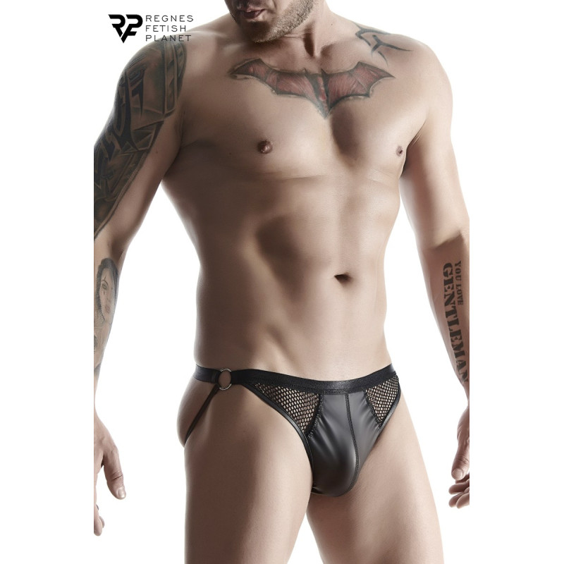 Jock strap noir wetlook et résille