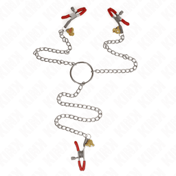 pinces à tétons et clito bell triple rouge avec chaine 30 cm