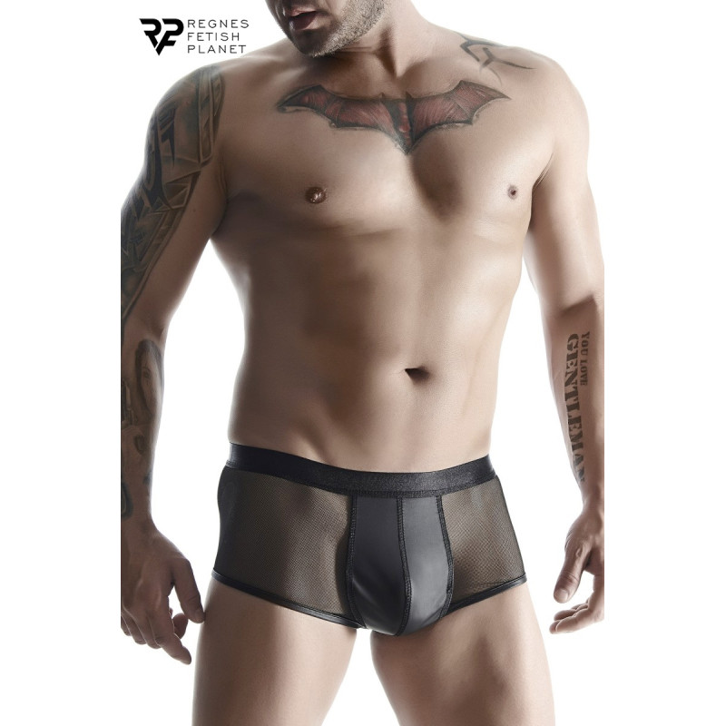 Boxer noir wetlook et mesh