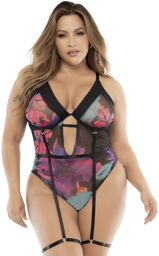 Body noir, grande taille, imprimé fleurs exotiques Imprimé floral