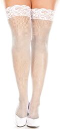 Bas blancs fine résille grande taille autofixants jarretières dentelle - MH4992XWHT Blanc