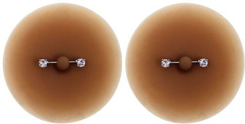 Paire de Cache-Tétons Piercing Barre Strass Peau Métisse