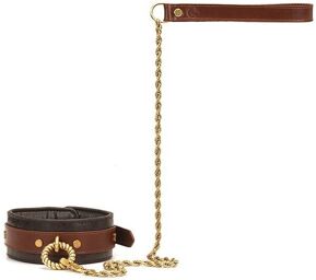 Collier en Cuir avec laisse - Noir, Marron & Or