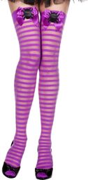Bas autofixants rayés violet avec noeuds satinés et araignées Halloween Violet