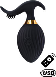 WAVE +, Un Œuf vibrant noir USB avec stimulation clitoridienne, doté d'une télécommande