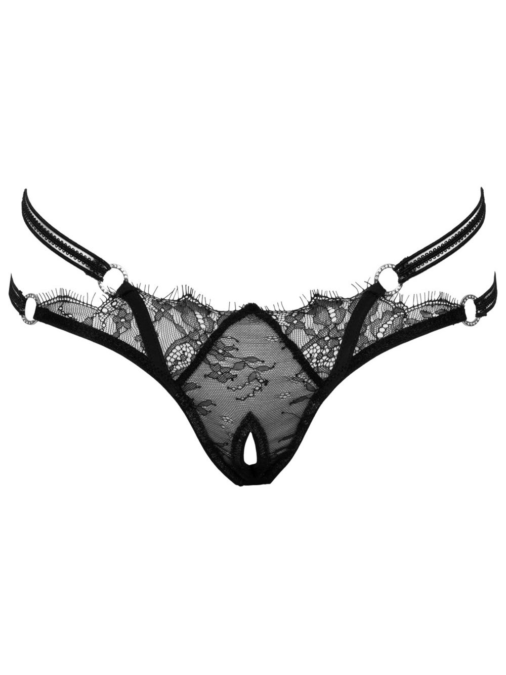 String ouvert dentelle & lanières strass noir