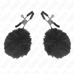 pince a tétons boule en fausse fourrure noir 6 cm