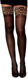 Bas Autofixants noir avec jarretières leopard Leppard/Noir