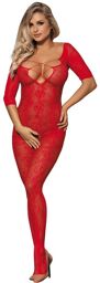 bodystocking en résille sans fourrure avec motif roses rouges taille unique