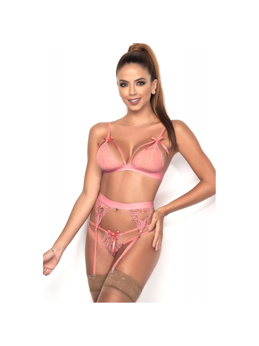 Ensemble 3 Pièces 8221 Dentelle Rose Poudré