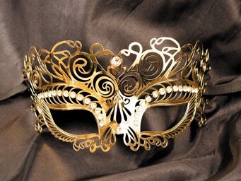 Masque vénitien Giulia rigide doré avec strass - HMJ-035B Gold / Or