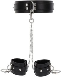 Collier et Menottes de poignets Heavy Noir